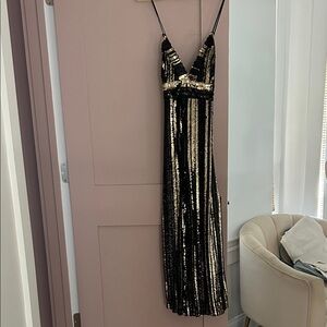 Bardot Black and Gold Sequin Jumpsuit